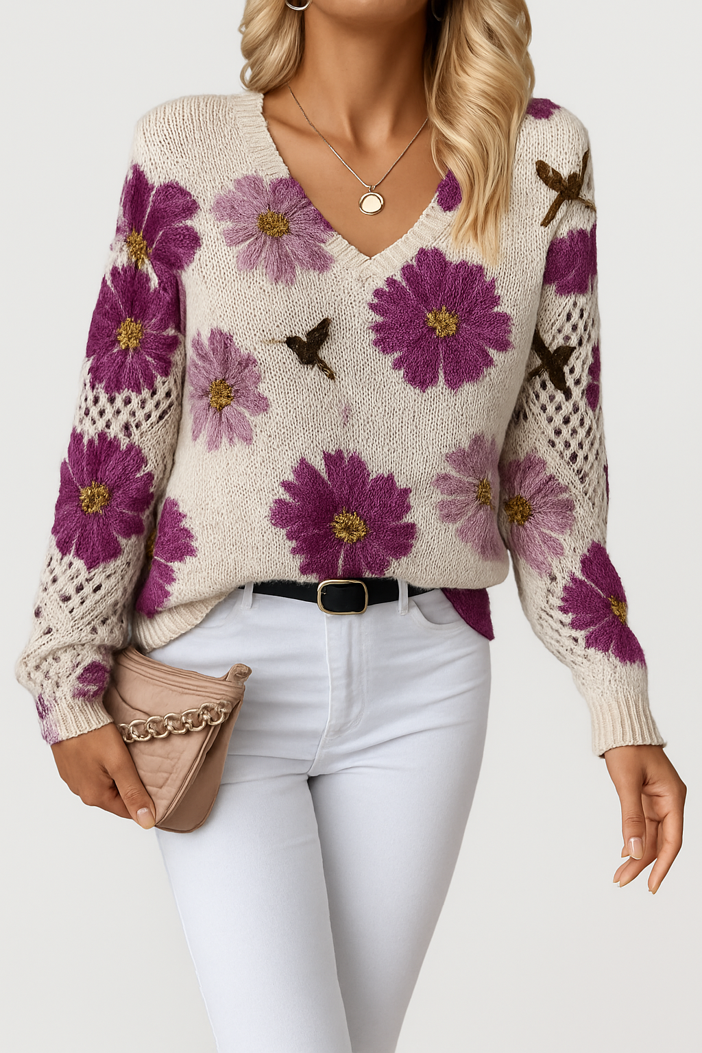 Fleur-Maglia elegante con ricamo floreale