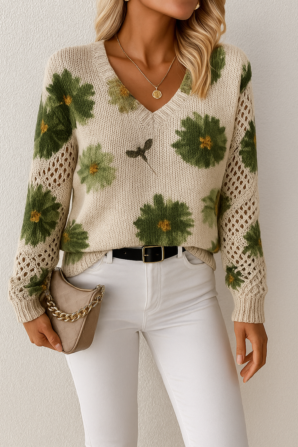 Fleur-Maglia elegante con ricamo floreale